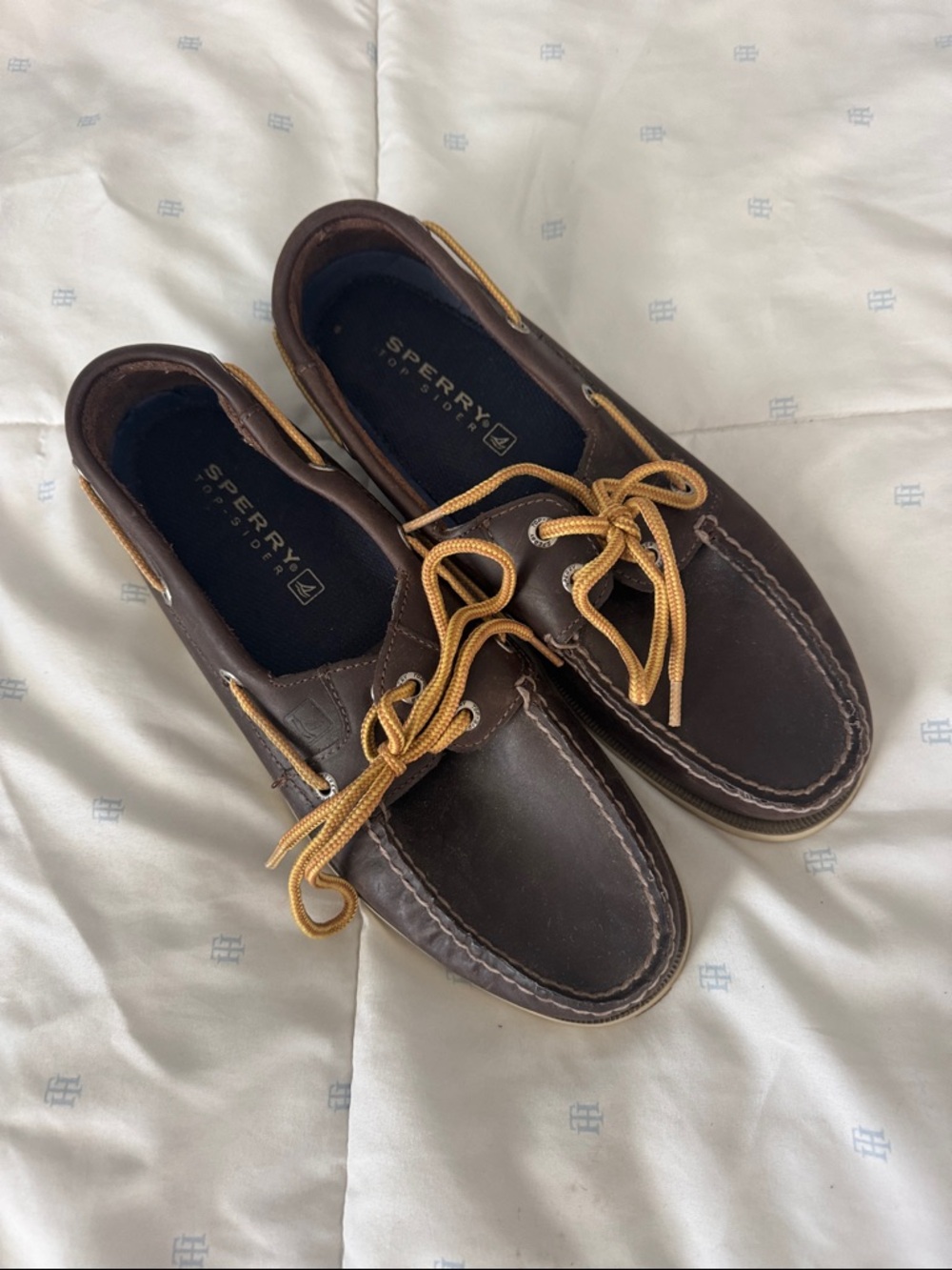 Sperry Dark Brown Leather Boat Shoes with Tan Laces